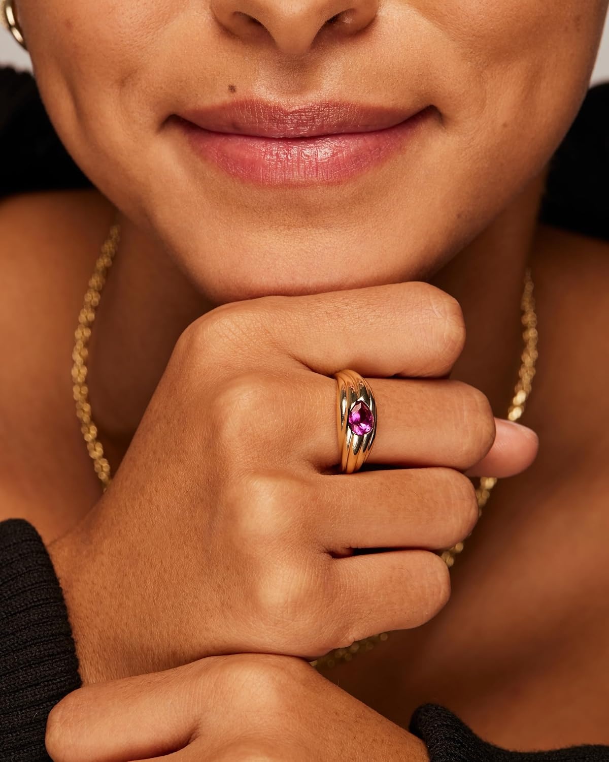 image:imagePAVOI 14K Gold Plated Chunky Colored Gemstones Statement Ring for Women Blue Pink Green Pear Cubic Zirconia Stackable Wave Texture BandsWhite Gold