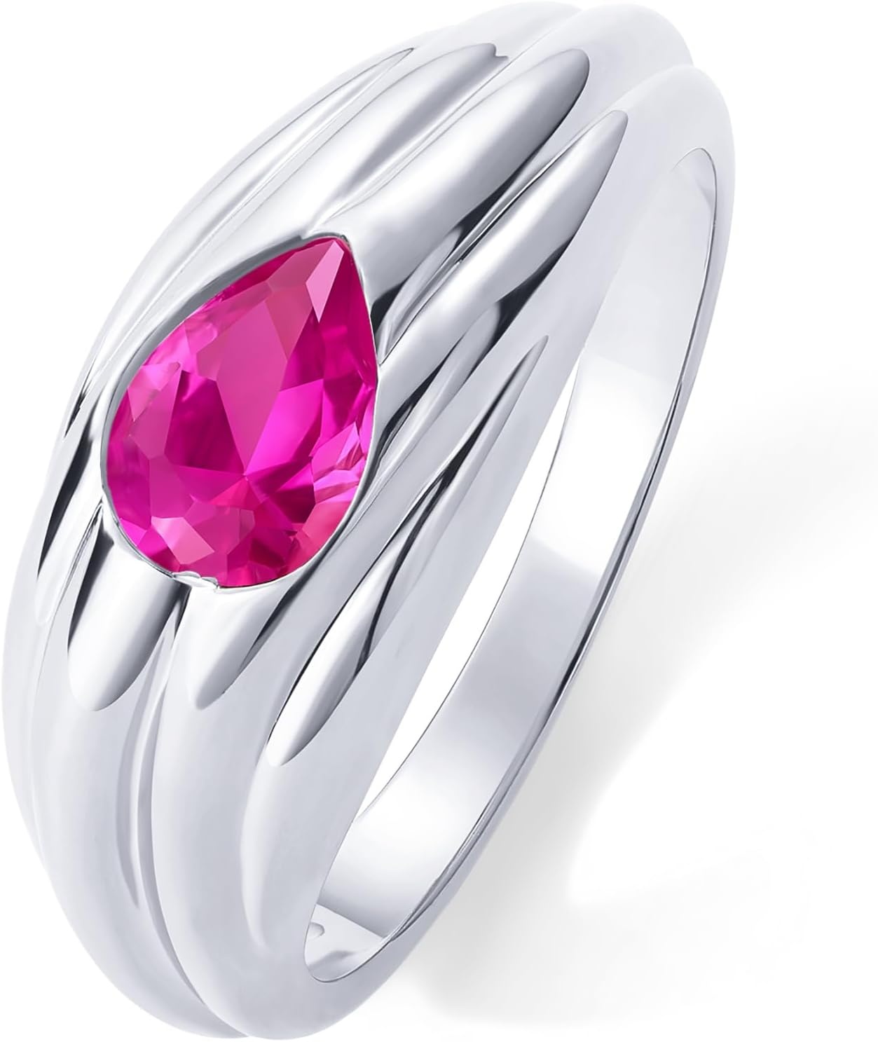 image:imagePAVOI 14K Gold Plated Chunky Colored Gemstones Statement Ring for Women Blue Pink Green Pear Cubic Zirconia Stackable Wave Texture BandsWhite Gold