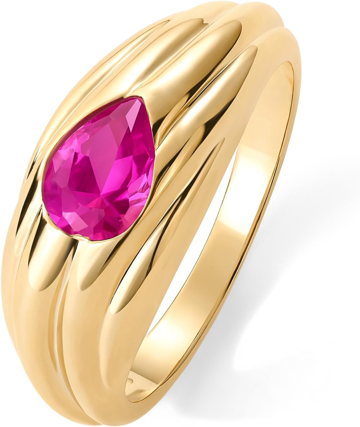 image:imagePAVOI 14K Gold Plated Chunky Colored Gemstones Statement Ring for Women Blue Pink Green Pear Cubic Zirconia Stackable Wave Texture BandsYellow Gold