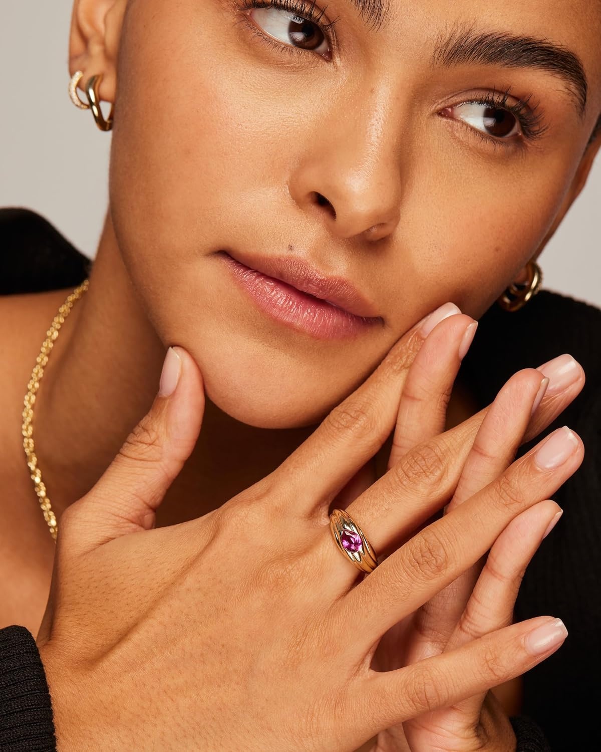 image:imagePAVOI 14K Gold Plated Chunky Colored Gemstones Statement Ring for Women Blue Pink Green Pear Cubic Zirconia Stackable Wave Texture BandsYellow Gold