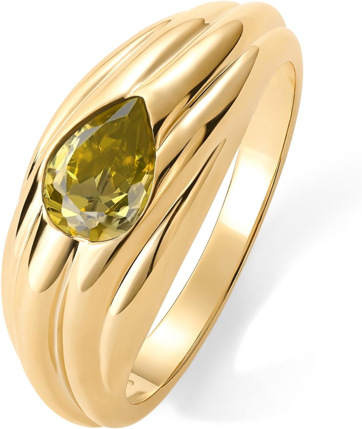 image:imagePAVOI 14K Gold Plated Chunky Colored Gemstones Statement Ring for Women Blue Pink Green Pear Cubic Zirconia Stackable Wave Texture BandsYellow Gold