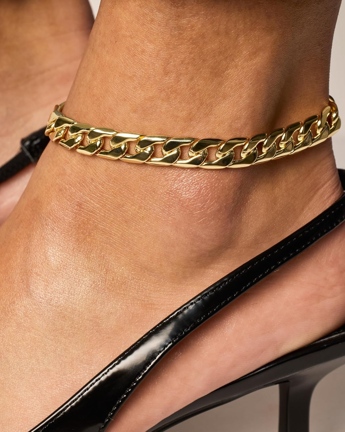 image:imagePAVOI 14K Gold Plated Chunky Curb Chain Anklet for Women Lightweight Flat Curb Link Chain AnkletsWhite Gold