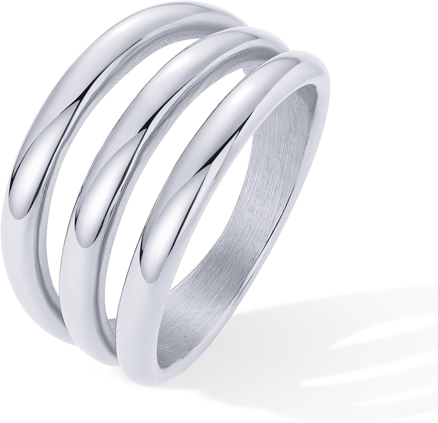 image:imagePAVOI 14K Gold Plated Chunky Curved Triple Stackable Ring for Women Stainless Steel Three in One Statement Rings Waterproof Thick MultiBandsStainless Steel