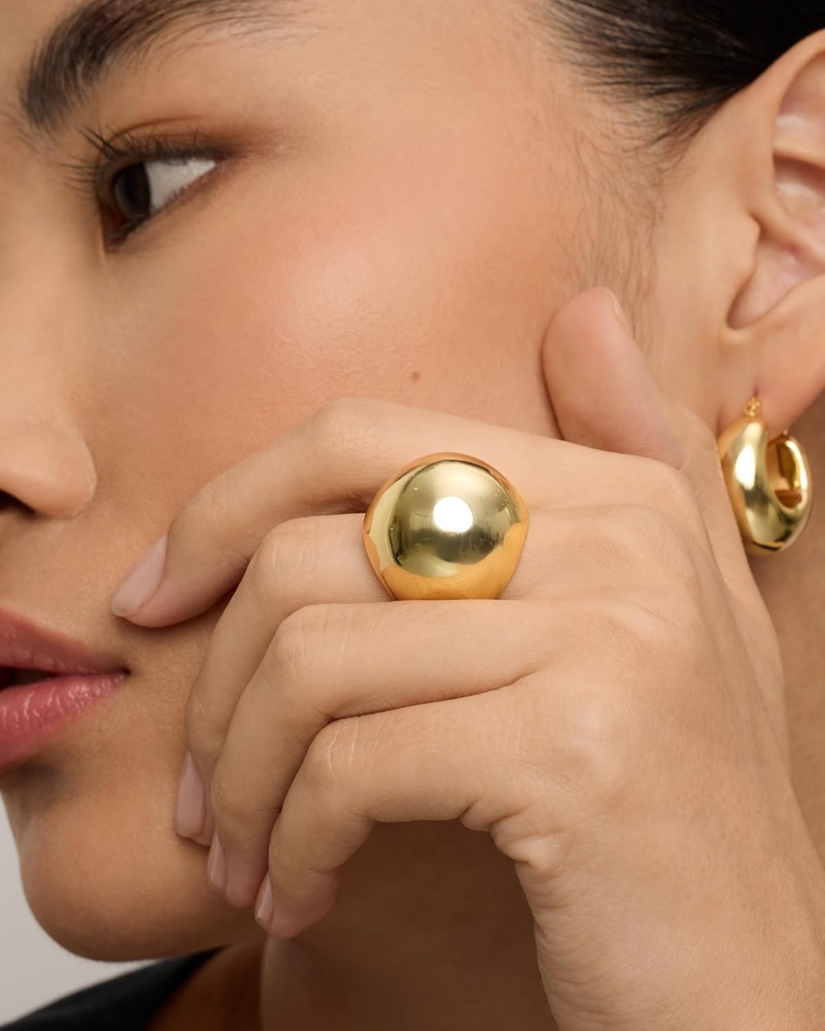 image:imagePAVOI 14K Gold Plated Chunky Domed Statement Ring for Women Lightweight Trendy Sphere Rings Statement JewelryYellow Gold