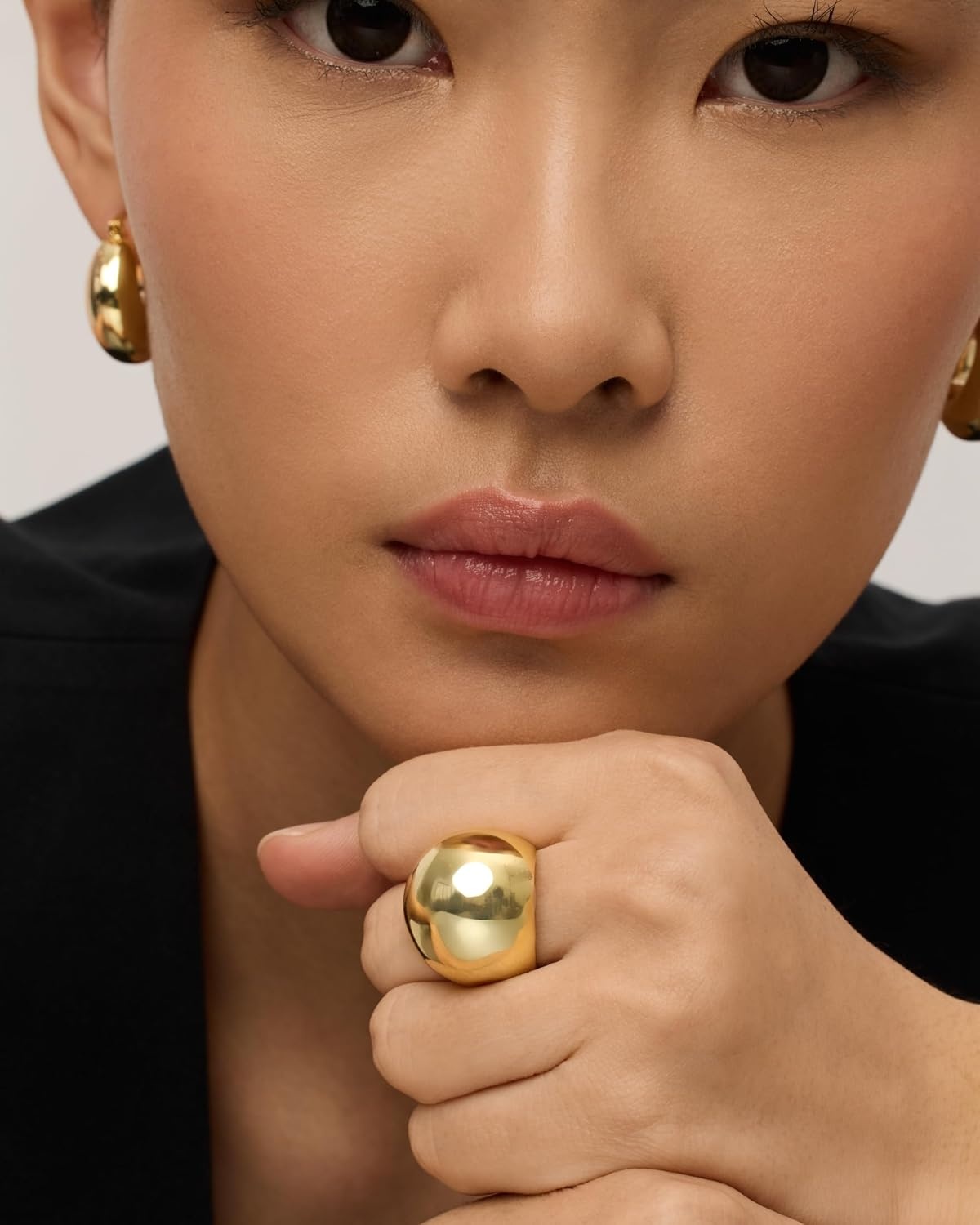 image:imagePAVOI 14K Gold Plated Chunky Domed Statement Ring for Women Lightweight Trendy Sphere Rings Statement JewelryYellow Gold