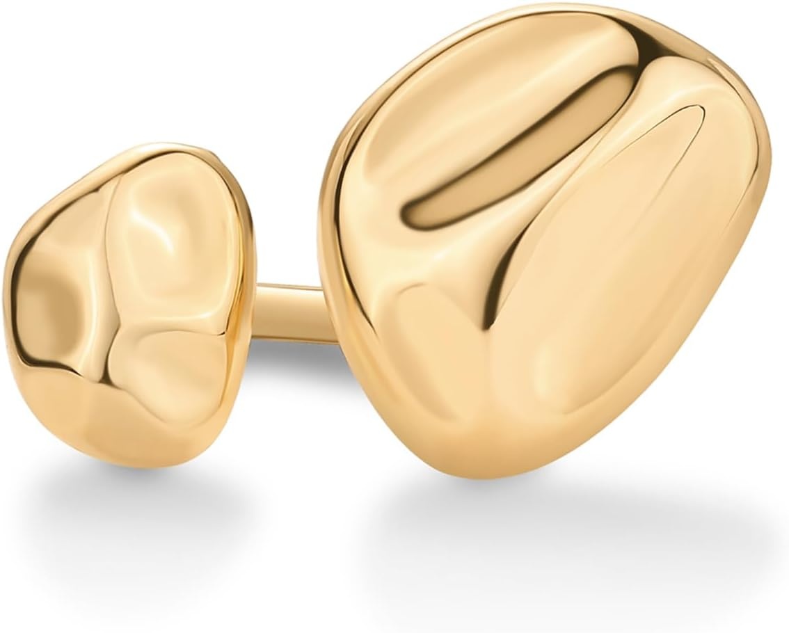 image:imagePAVOI 14K Gold Plated Chunky Open Statement Rings for Women Bold Hammered Double Pebble Stackable Ring Trendy Geometric Organic Fashion Bands JewelryYellow Gold