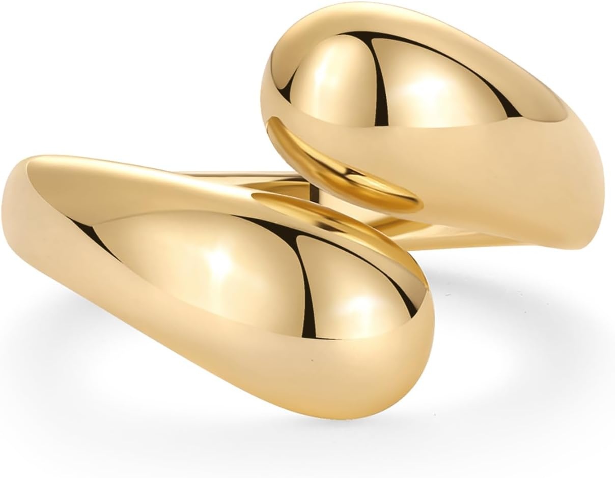image:imagePAVOI 14K Gold Plated Chunky Open Twist Stackable Rings for Women Bold Crossover Statement Ring BandYellow Gold