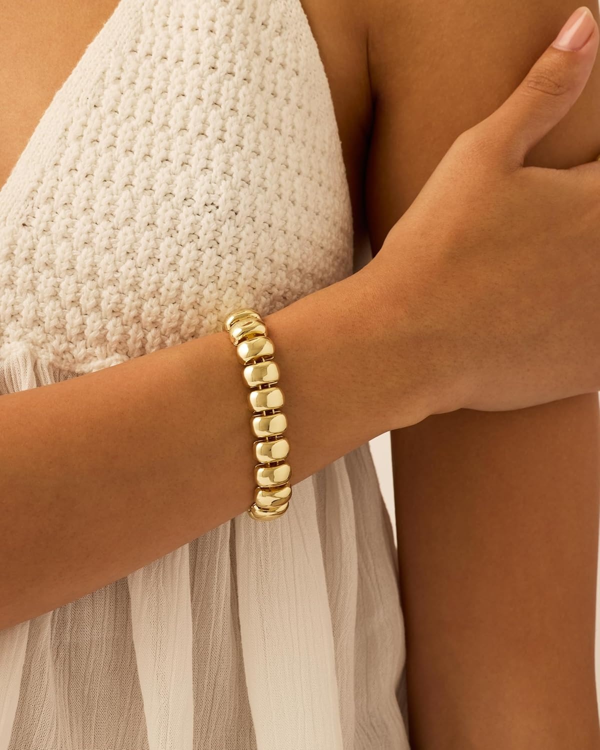 image:imagePAVOI 14K Gold Plated Chunky Ribbed Texture Bracelet for Women Gold Statement Jewelry PieceYellow Gold