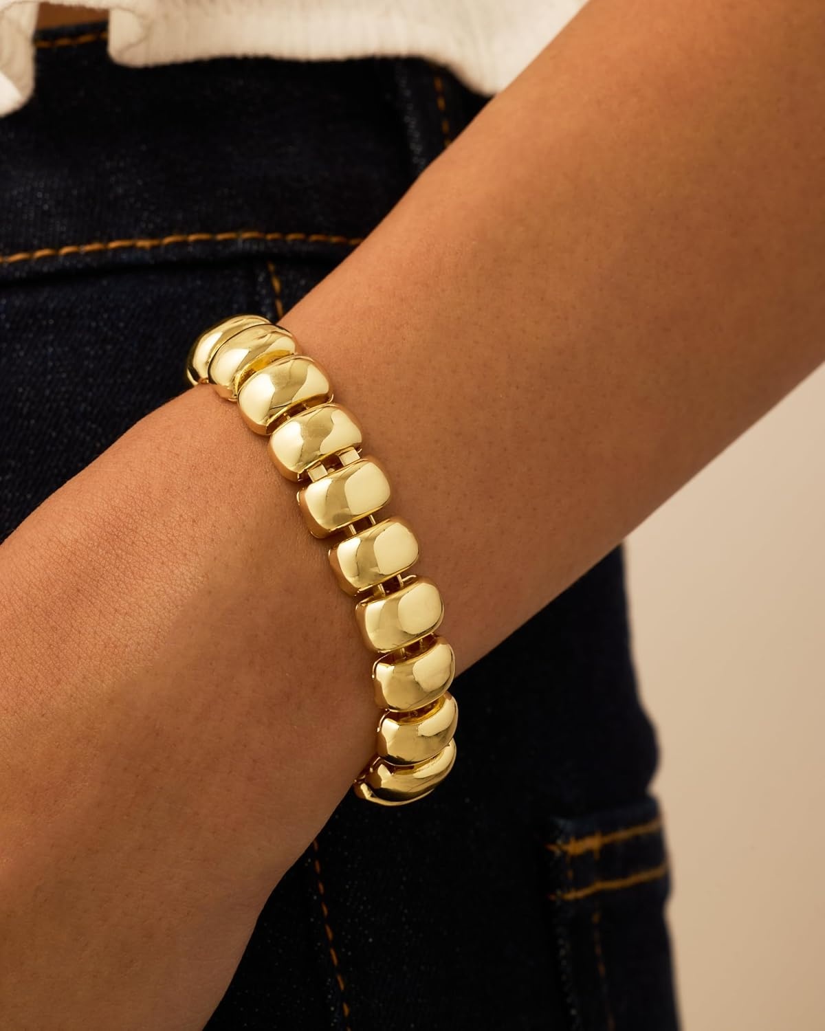 image:imagePAVOI 14K Gold Plated Chunky Ribbed Texture Bracelet for Women Gold Statement Jewelry PieceYellow Gold