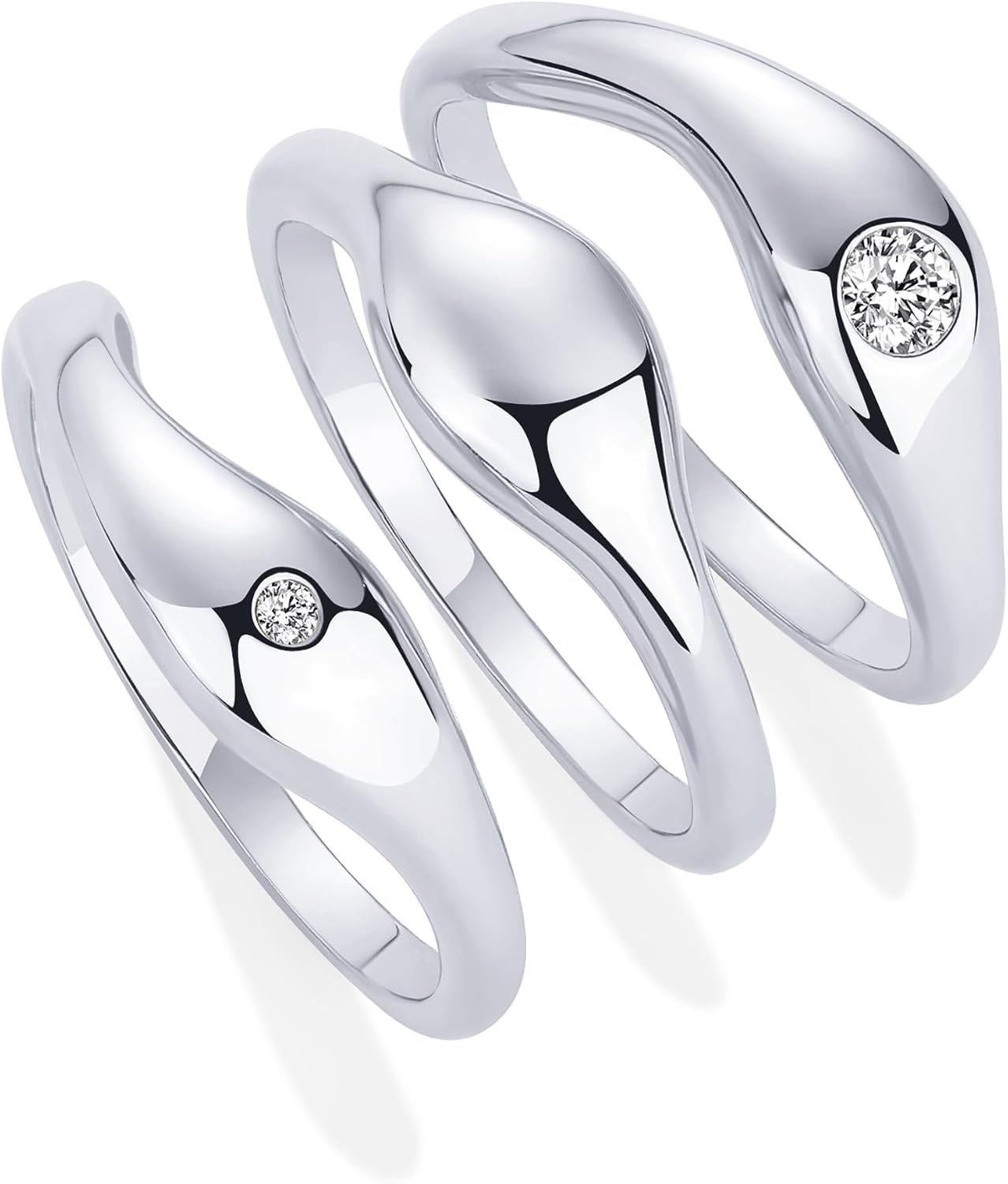 image:imagePAVOI 14K Gold Plated Chunky Stackable Rings Set for Women Cubic Zirconia Bands Set 3 Statement Rings PackWhite Gold
