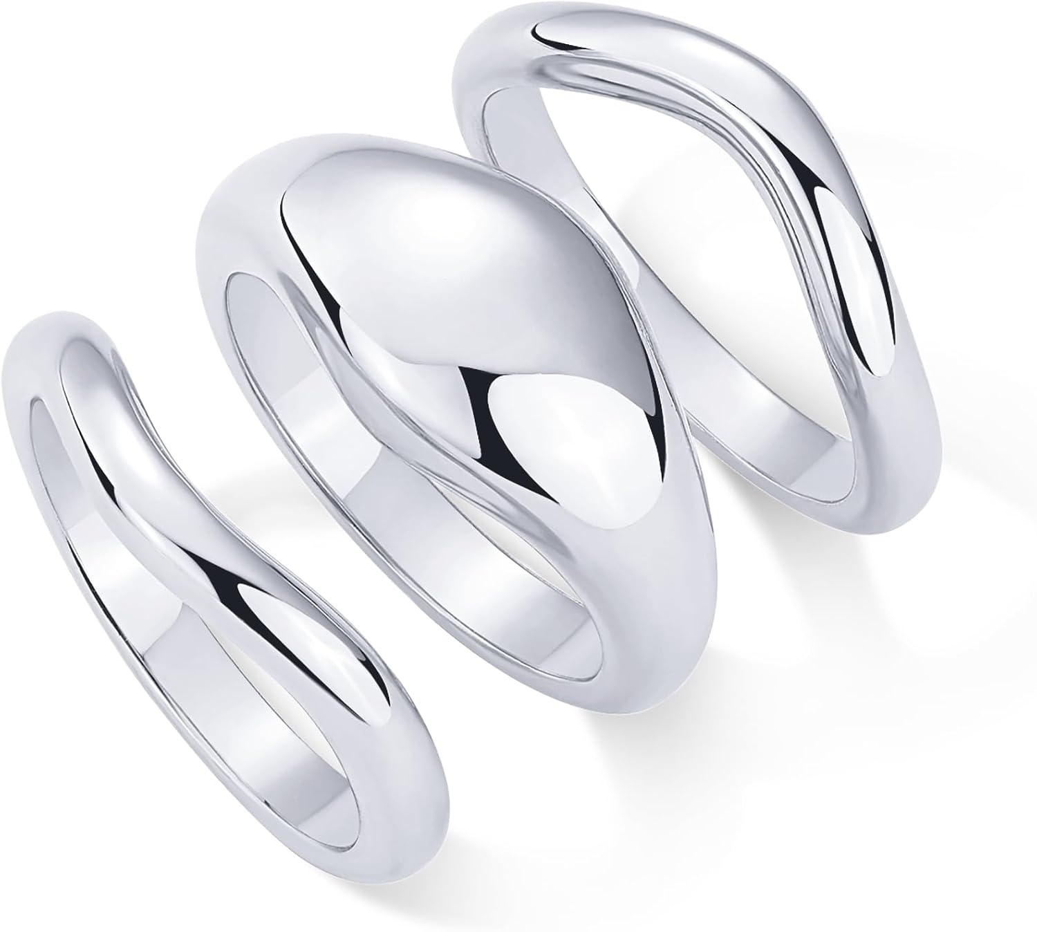 image:imagePAVOI 14K Gold Plated Chunky Stackable Rings Set for Women Cubic Zirconia Bands Set 3 Statement Rings PackWhite Gold
