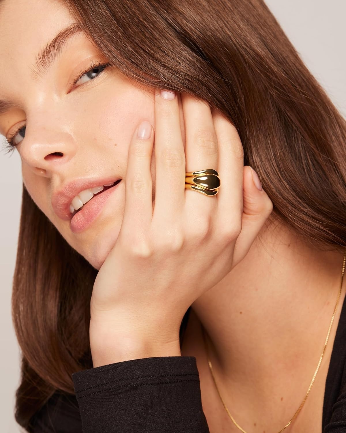 image:imagePAVOI 14K Gold Plated Chunky Stackable Rings Set for Women Cubic Zirconia Bands Set 3 Statement Rings PackWhite Gold