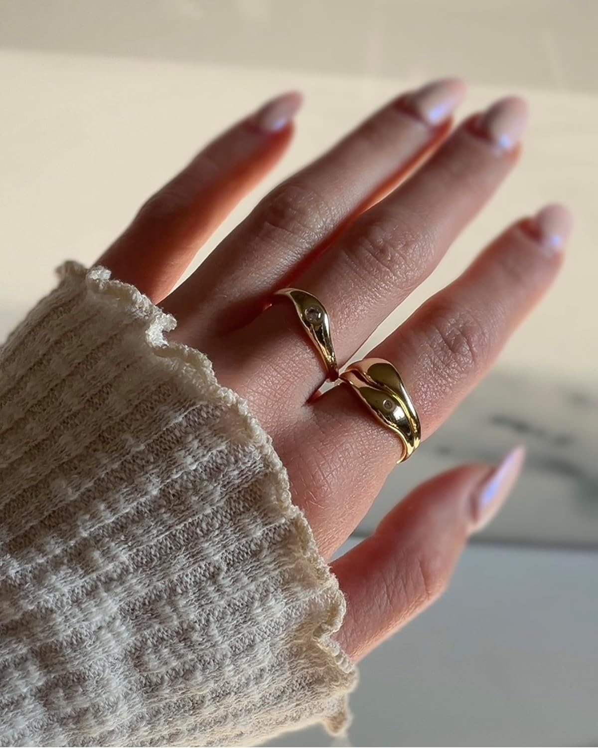 image:imagePAVOI 14K Gold Plated Chunky Stackable Rings Set for Women Cubic Zirconia Bands Set 3 Statement Rings PackWhite Gold