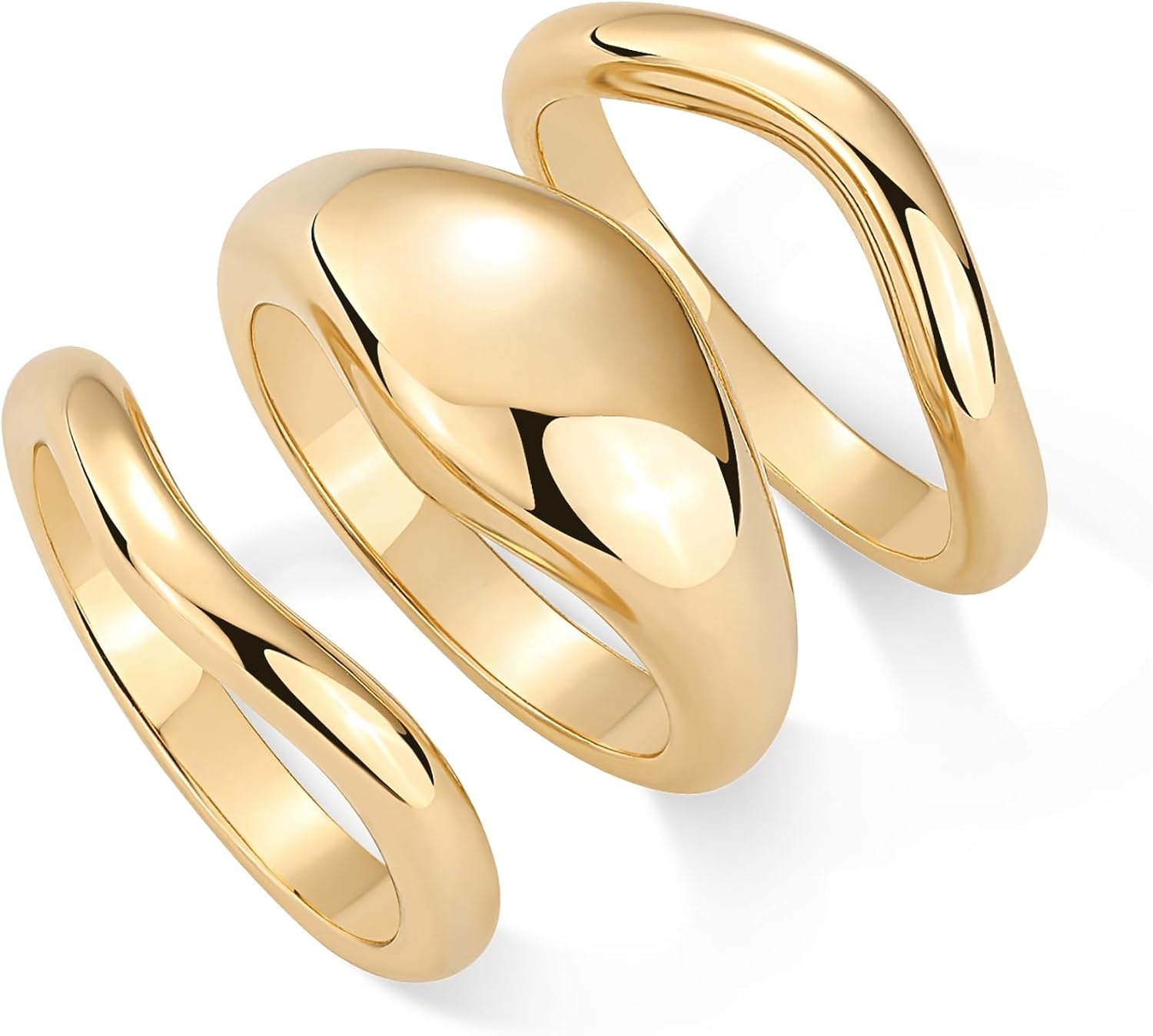 image:imagePAVOI 14K Gold Plated Chunky Stackable Rings Set for Women Cubic Zirconia Bands Set 3 Statement Rings PackYellow Gold