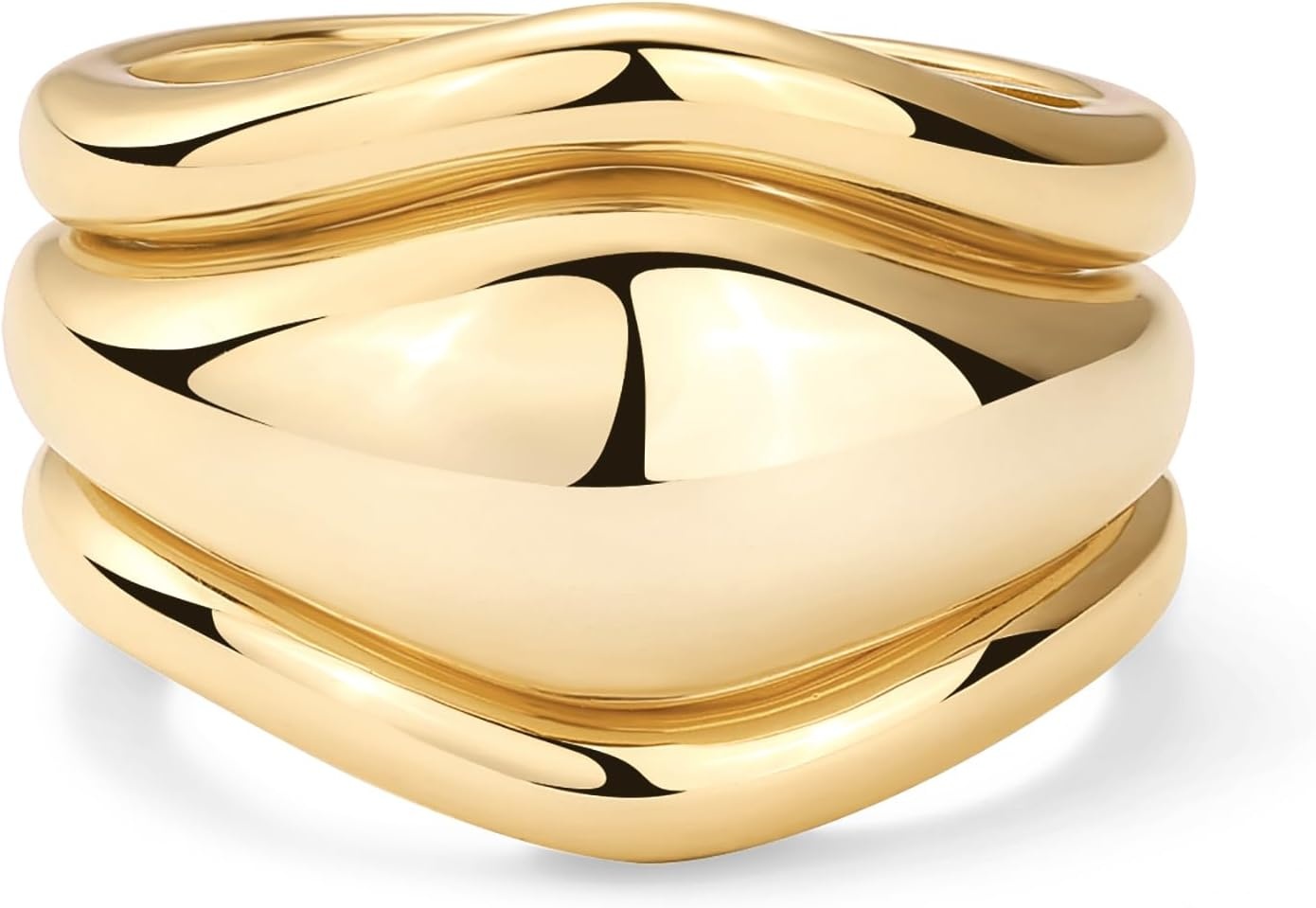 image:imagePAVOI 14K Gold Plated Chunky Stackable Rings Set for Women Cubic Zirconia Bands Set 3 Statement Rings PackYellow Gold