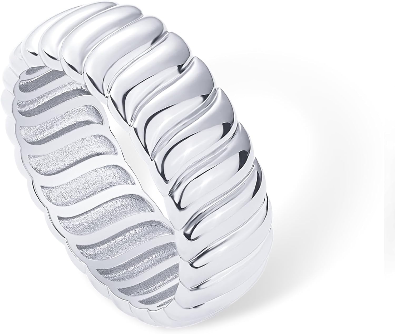 image:imagePAVOI 14K Gold Plated Chunky Statement Ring Chunky Stackable Wide Band for WomenWhite Gold