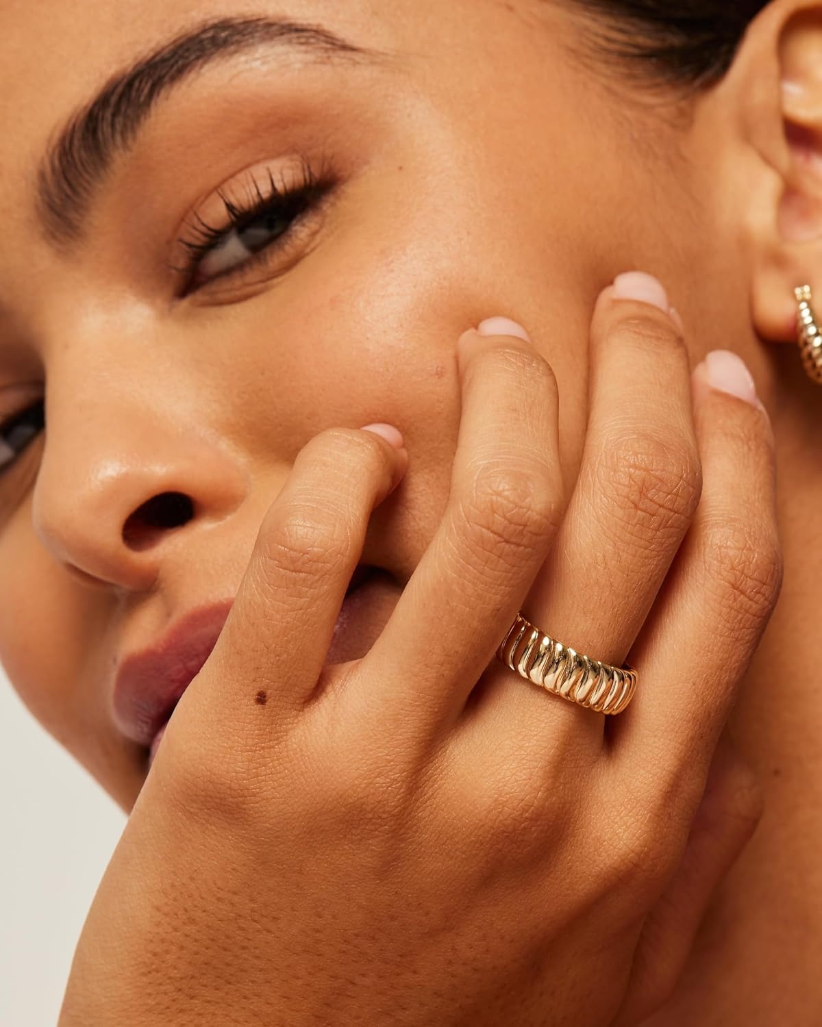 image:imagePAVOI 14K Gold Plated Chunky Statement Ring Chunky Stackable Wide Band for WomenWhite Gold