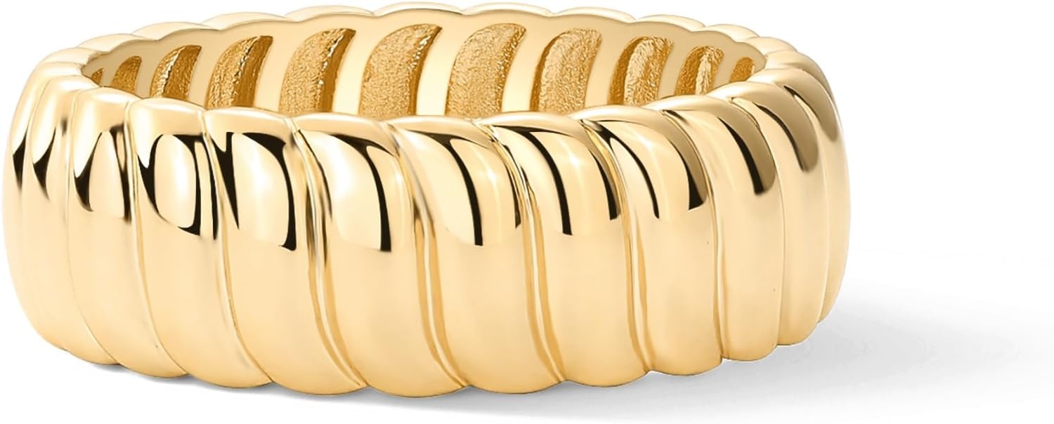 image:imagePAVOI 14K Gold Plated Chunky Statement Ring Chunky Stackable Wide Band for WomenYellow Gold