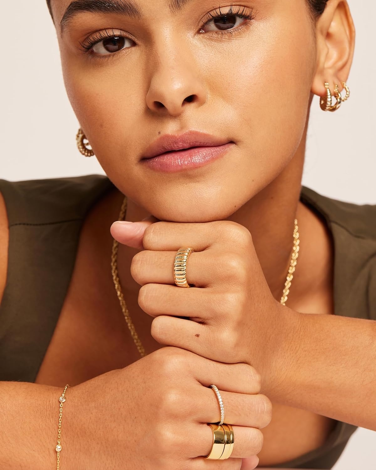 image:imagePAVOI 14K Gold Plated Chunky Statement Ring Chunky Stackable Wide Band for WomenYellow Gold