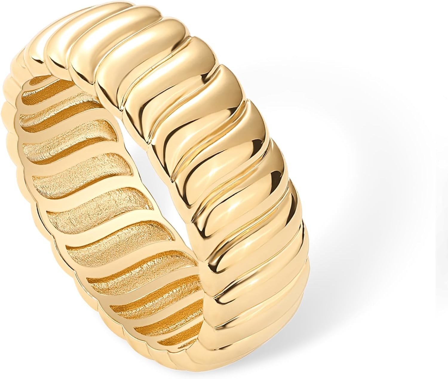 image:imagePAVOI 14K Gold Plated Chunky Statement Ring Chunky Stackable Wide Band for WomenYellow Gold