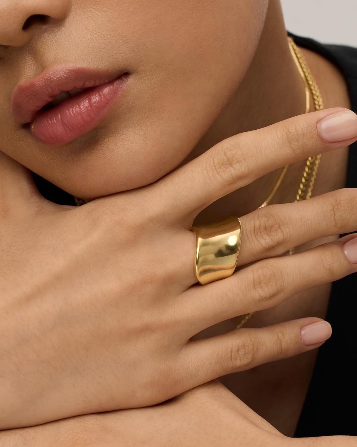image:imagePAVOI 14K Gold Plated Chunky Statement Ring for Women Stainless Steel Hypoallergenic Wide Stackable RingsWhite Gold