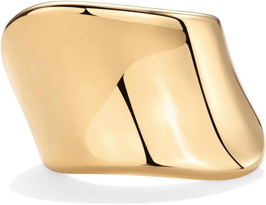 image:imagePAVOI 14K Gold Plated Chunky Statement Ring for Women Stainless Steel Hypoallergenic Wide Stackable RingsYellow Gold