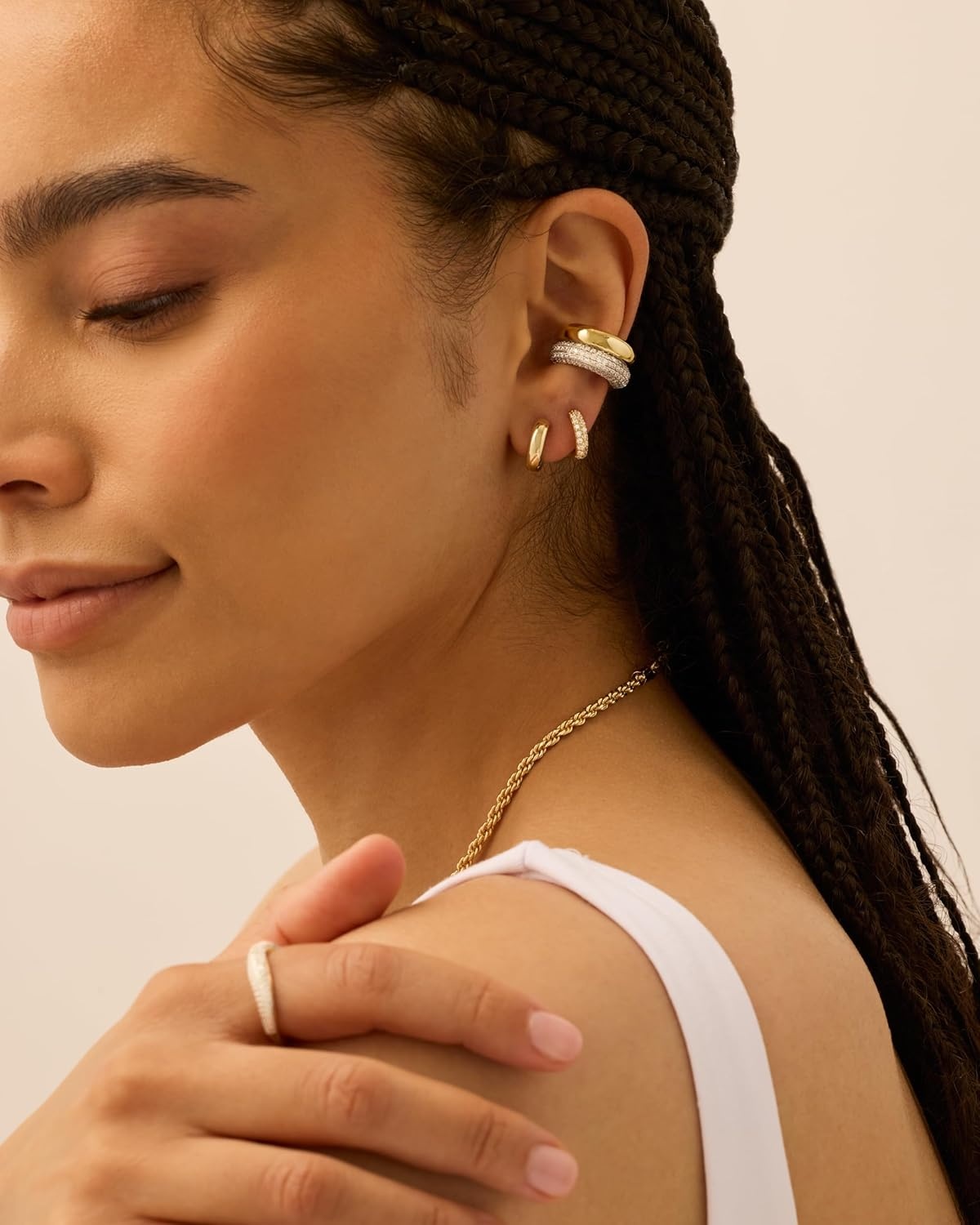 image:imagePAVOI 14K Gold Plated Chunky Tubular Hinged Earscape Ear Cuffs for Women Statement Earring PairDouble CZ
