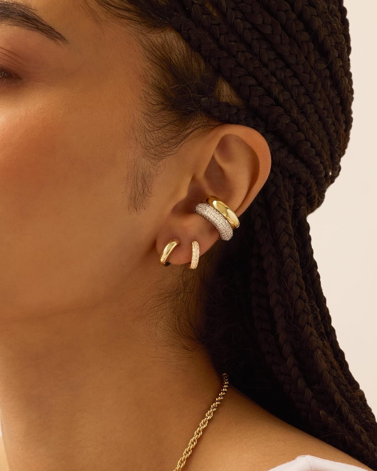 image:imagePAVOI 14K Gold Plated Chunky Tubular Hinged Earscape Ear Cuffs for Women Statement Earring PairDouble CZ