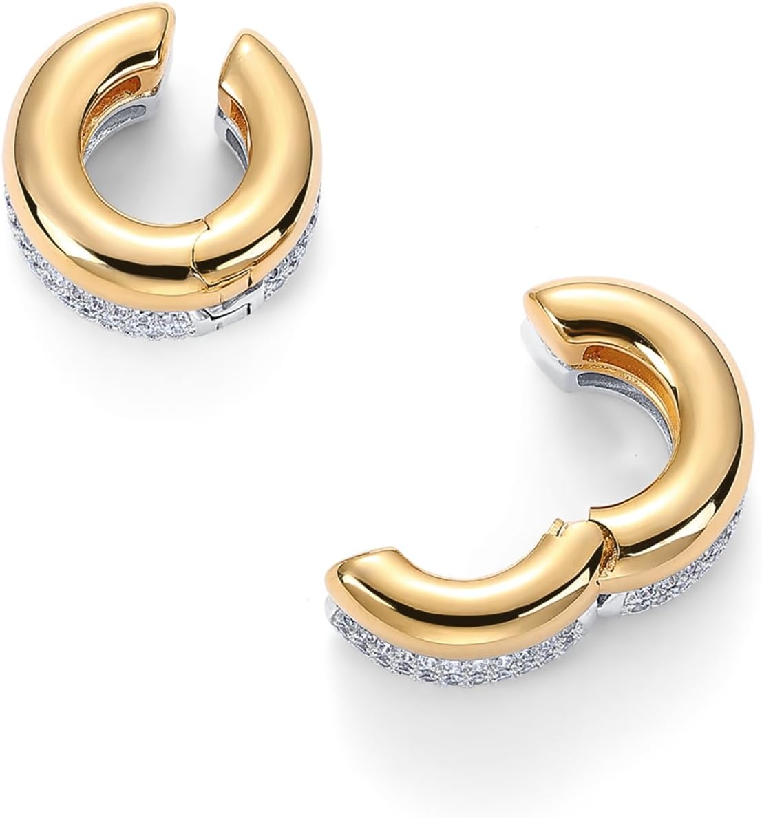 image:imagePAVOI 14K Gold Plated Chunky Tubular Hinged Earscape Ear Cuffs for Women Statement Earring PairDouble CZ