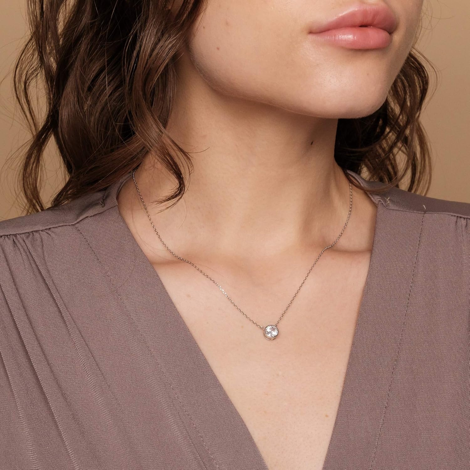 image:imagePAVOI 14K Gold Plated Circle CZ Solitaire Necklace Elegant Bezel Pendant Dainty Cubic Zirconia Halo Choker Necklaces for WomenYellow Gold