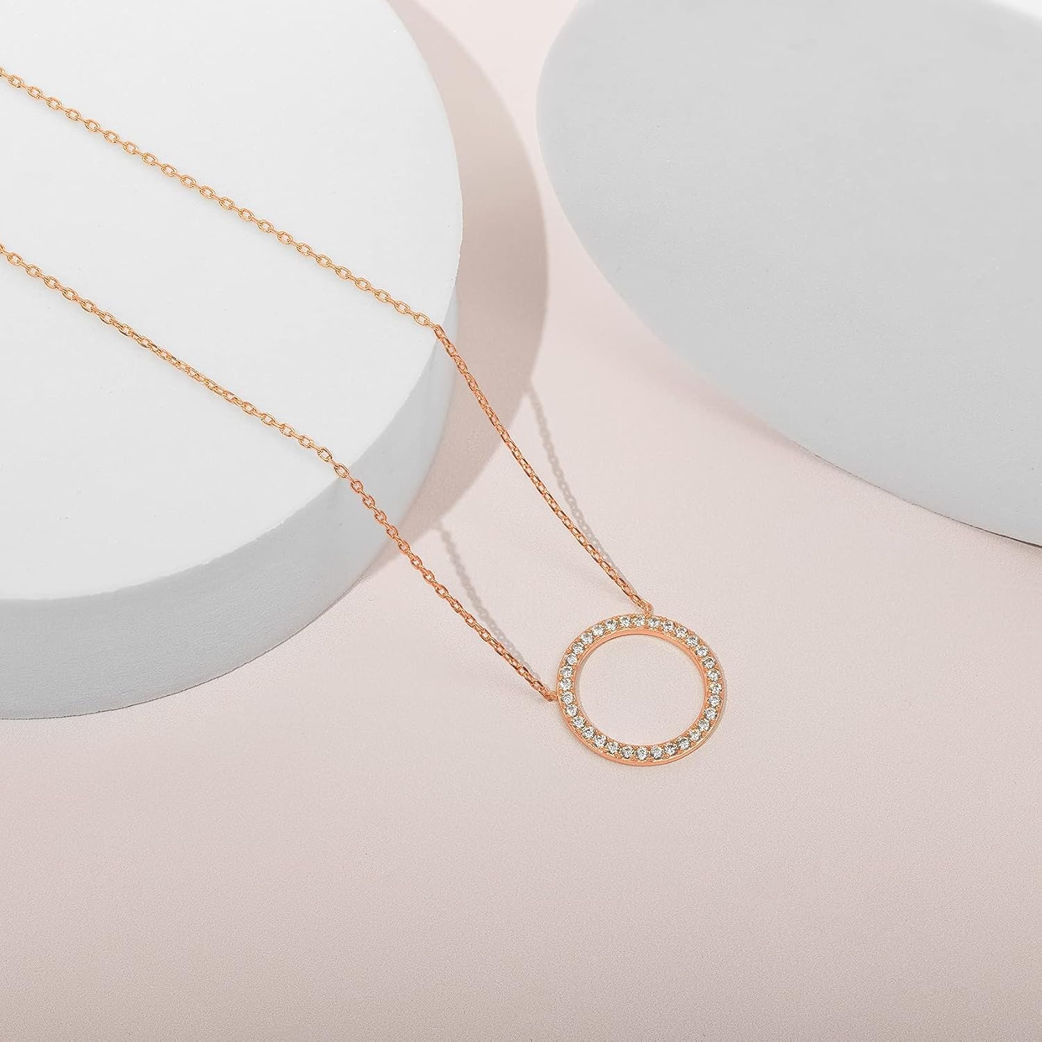 image:imagePAVOI 14K Gold Plated Circle CZ Solitaire Necklace Elegant Bezel Pendant Dainty Cubic Zirconia Halo Choker Necklaces for WomenYellow Gold