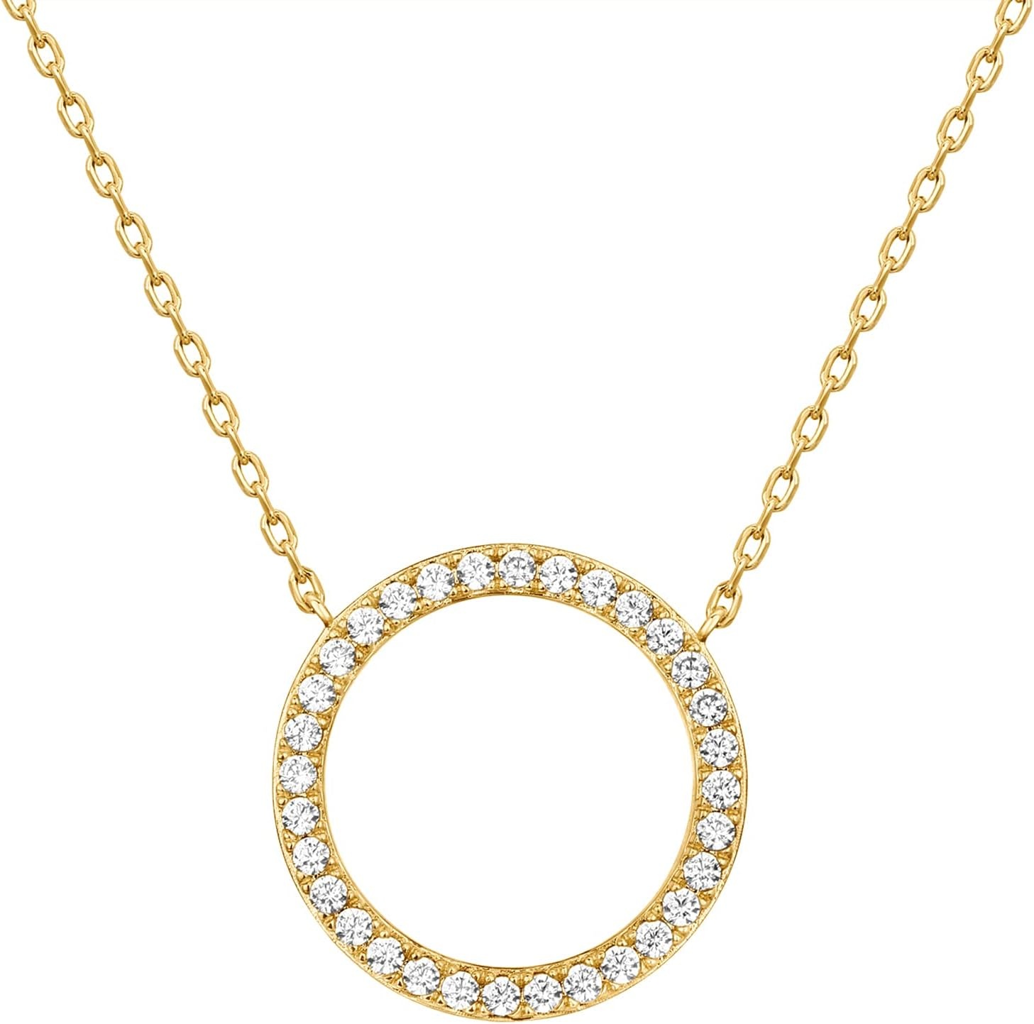 image:imagePAVOI 14K Gold Plated Circle CZ Solitaire Necklace Elegant Bezel Pendant Dainty Cubic Zirconia Halo Choker Necklaces for WomenYellow Gold
