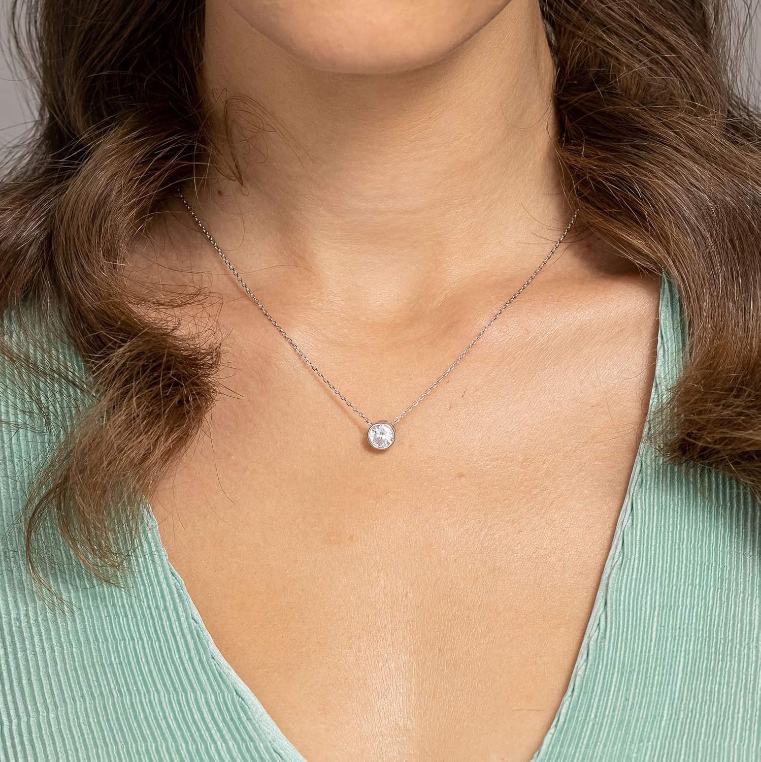 image:imagePAVOI 14K Gold Plated Circle CZ Solitaire Necklace Elegant Bezel Pendant Dainty Cubic Zirconia Halo Choker Necklaces for WomenYellow Gold