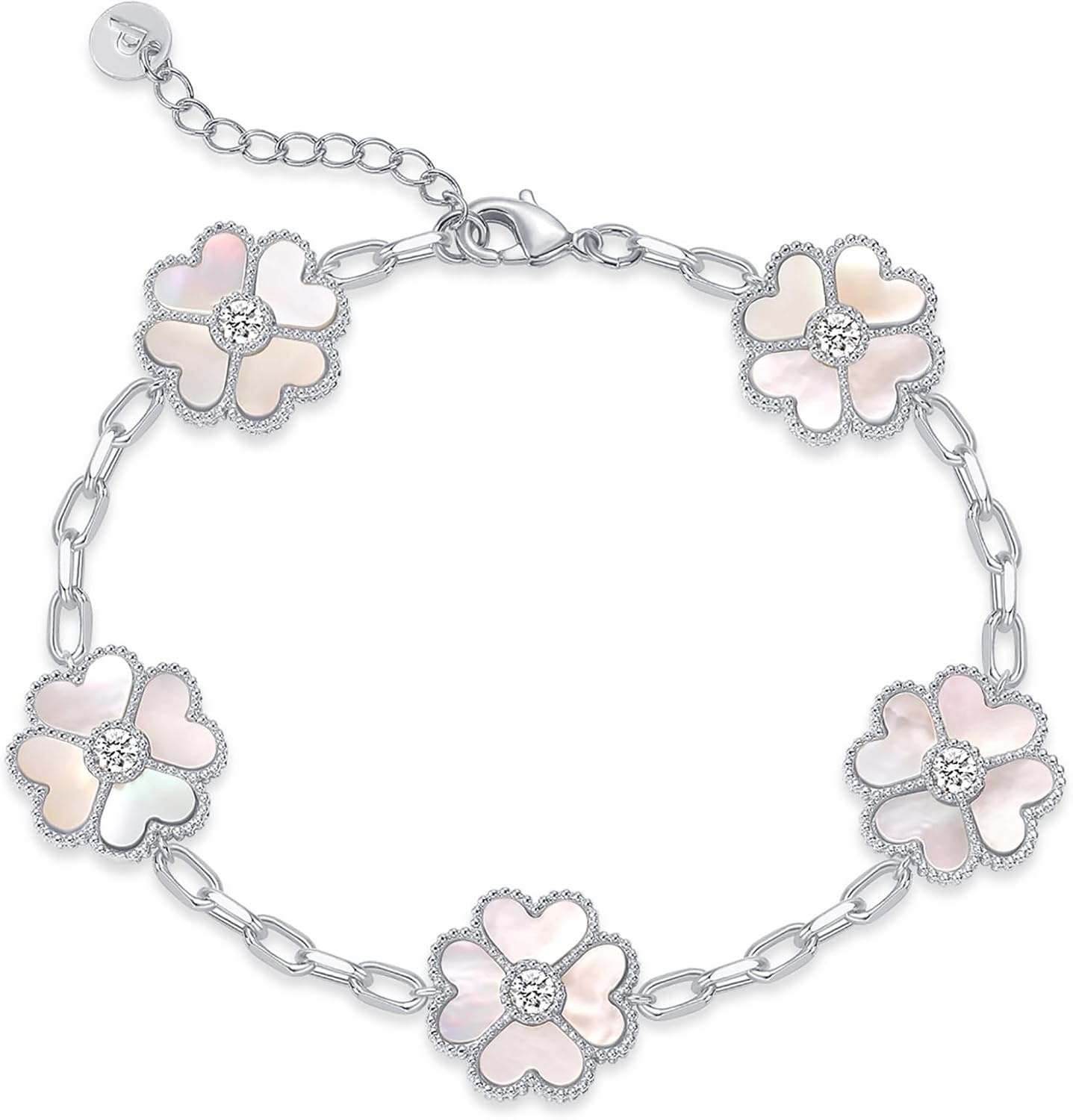 image:imagePAVOI 14K Gold Plated Clover Bracelets for Women Flower Four Leaf Clover Bracelet Mother of Pearl amp Onyx Gemstone Lucky Flower Design Adjustable Trendy Jewelry GiftsWhite Gold