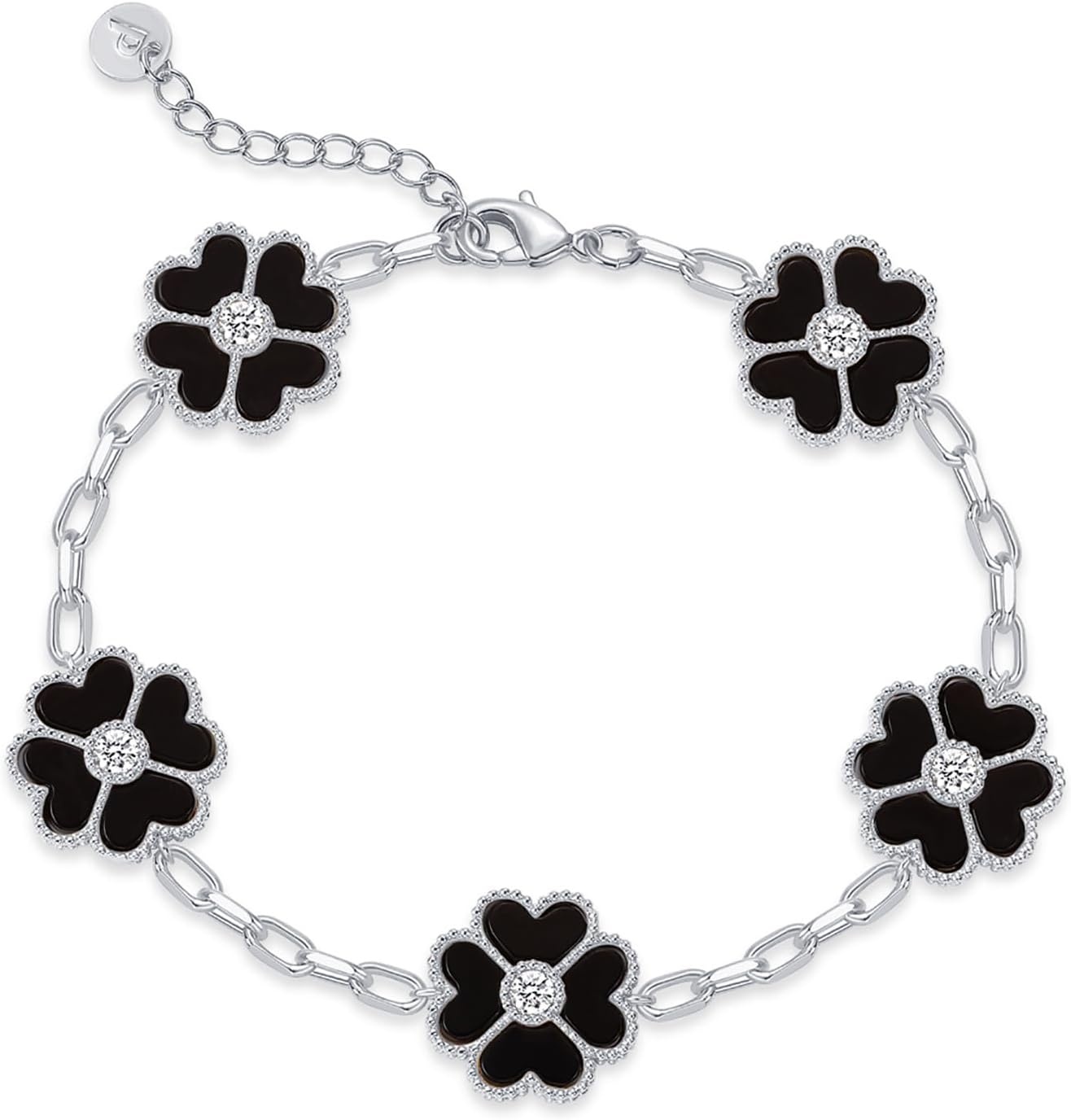 image:imagePAVOI 14K Gold Plated Clover Bracelets for Women Flower Four Leaf Clover Bracelet Mother of Pearl amp Onyx Gemstone Lucky Flower Design Adjustable Trendy Jewelry GiftsWhite Gold