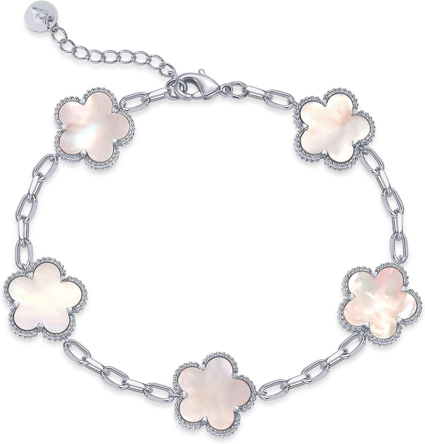 image:imagePAVOI 14K Gold Plated Clover Bracelets for Women Flower Four Leaf Clover Bracelet Mother of Pearl amp Onyx Gemstone Lucky Flower Design Adjustable Trendy Jewelry GiftsWhite Gold