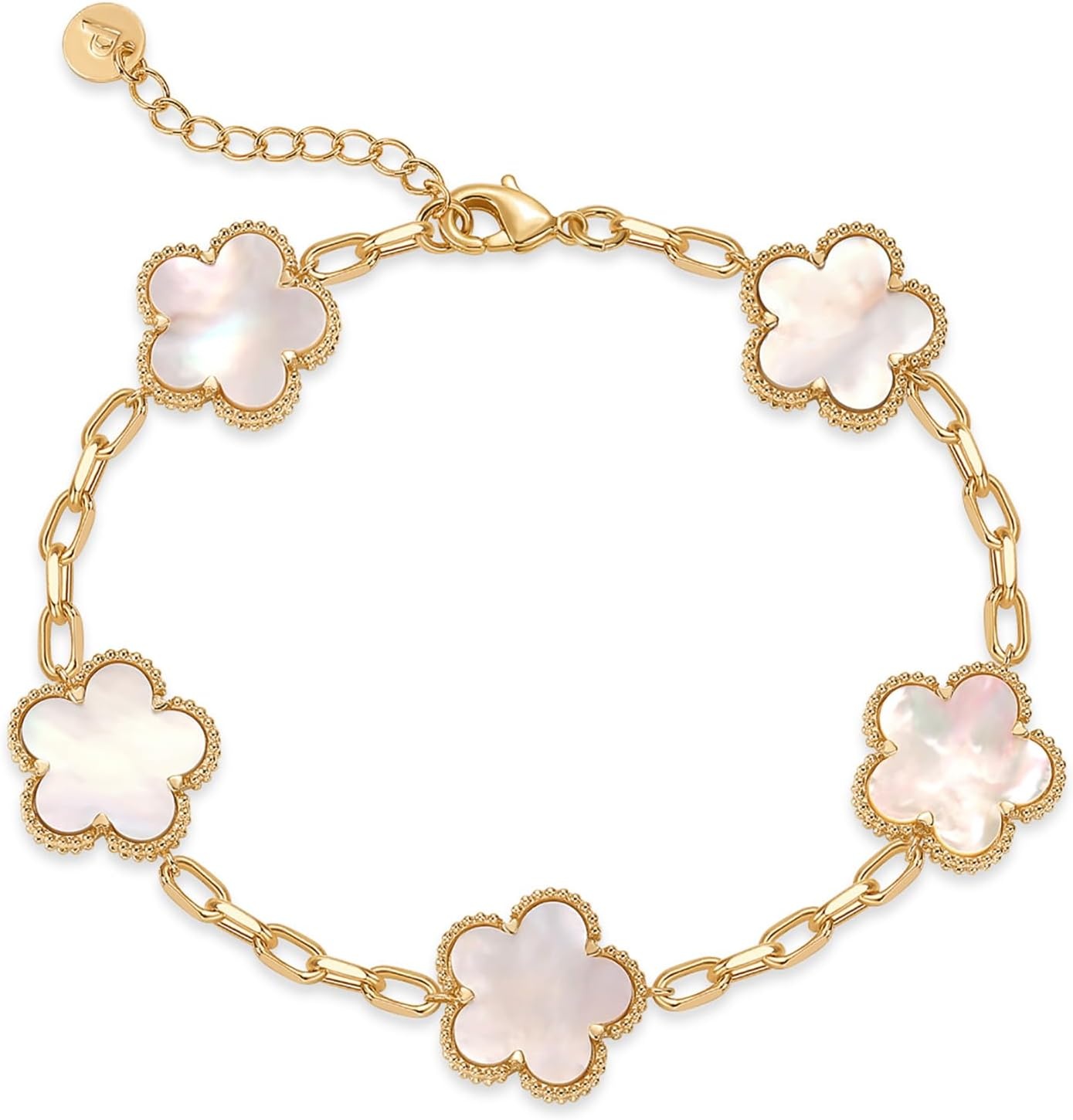 image:imagePAVOI 14K Gold Plated Clover Bracelets for Women Flower Four Leaf Clover Bracelet Mother of Pearl amp Onyx Gemstone Lucky Flower Design Adjustable Trendy Jewelry GiftsYellow Gold