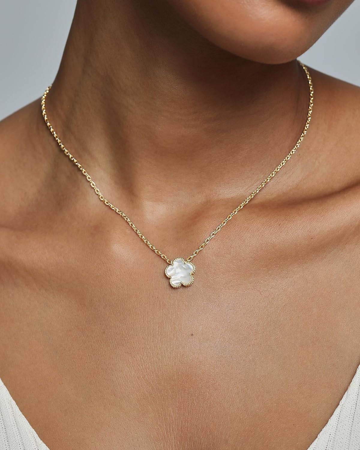 image:imagePAVOI 14K Gold Plated Clover Necklaces for Women Lucky Four Leaf Clover Necklace Pendant Trendy Flower Black Onyx Gemstone Mother of Pearl Jewelry GiftsYellow Gold