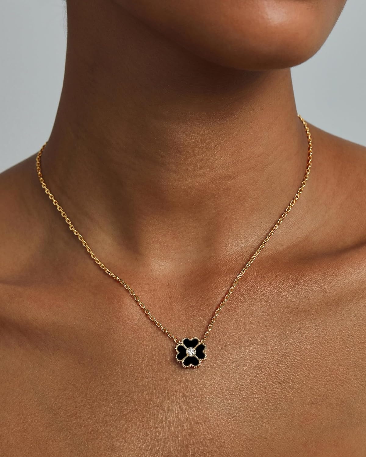 image:imagePAVOI 14K Gold Plated Clover Necklaces for Women Lucky Four Leaf Clover Necklace Pendant Trendy Flower Black Onyx Gemstone Mother of Pearl Jewelry GiftsWhite Gold