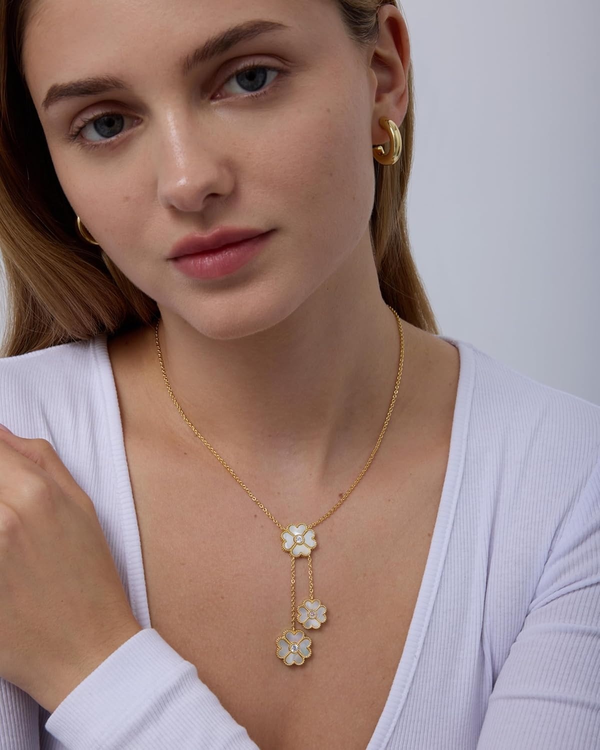 image:imagePAVOI 14K Gold Plated Clover Necklaces for Women Lucky Four Leaf Clover Necklace Pendant Trendy Flower Black Onyx Gemstone Mother of Pearl Jewelry GiftsYellow Gold