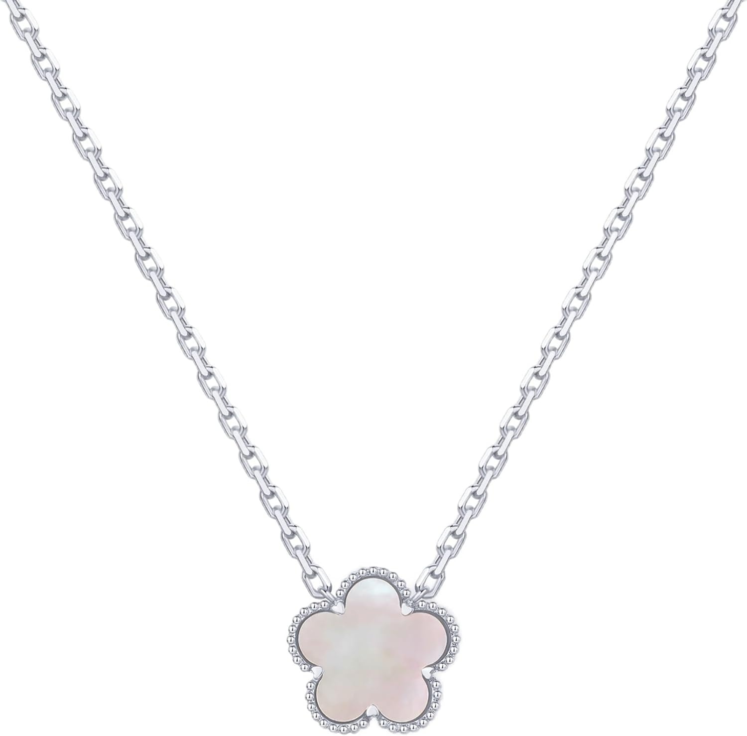 image:imagePAVOI 14K Gold Plated Clover Necklaces for Women Lucky Four Leaf Clover Necklace Pendant Trendy Flower Black Onyx Gemstone Mother of Pearl Jewelry GiftsWhite Gold