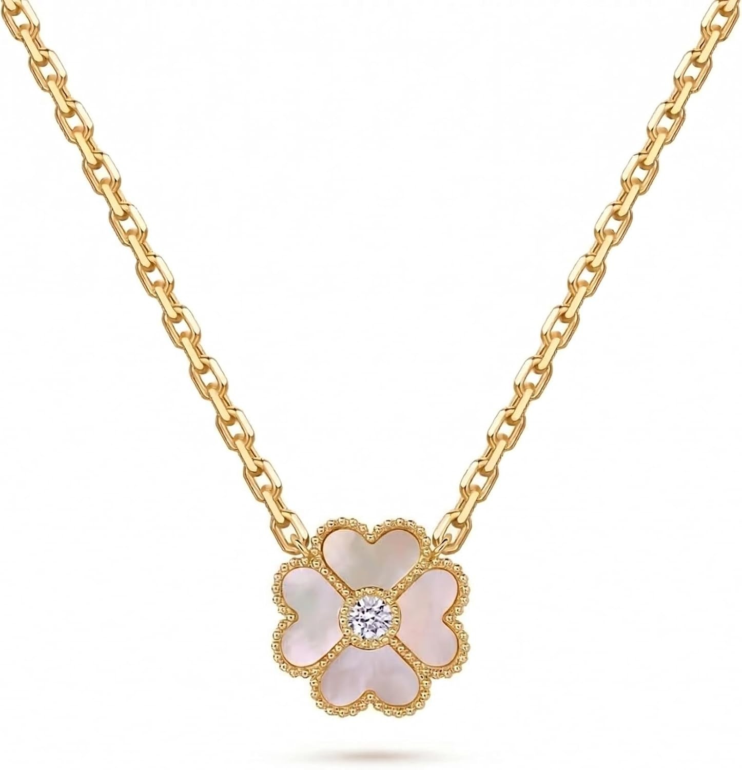 image:imagePAVOI 14K Gold Plated Clover Necklaces for Women Lucky Four Leaf Clover Necklace Pendant Trendy Flower Black Onyx Gemstone Mother of Pearl Jewelry GiftsYellow Gold