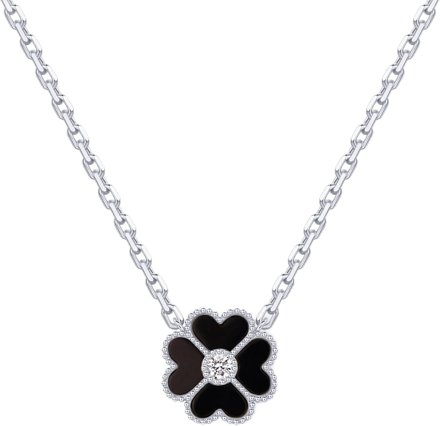 image:imagePAVOI 14K Gold Plated Clover Necklaces for Women Lucky Four Leaf Clover Necklace Pendant Trendy Flower Black Onyx Gemstone Mother of Pearl Jewelry GiftsWhite Gold