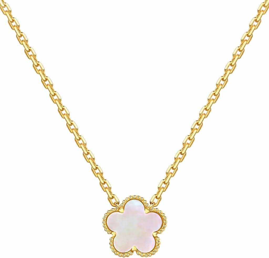 image:imagePAVOI 14K Gold Plated Clover Necklaces for Women Lucky Four Leaf Clover Necklace Pendant Trendy Flower Black Onyx Gemstone Mother of Pearl Jewelry GiftsYellow Gold