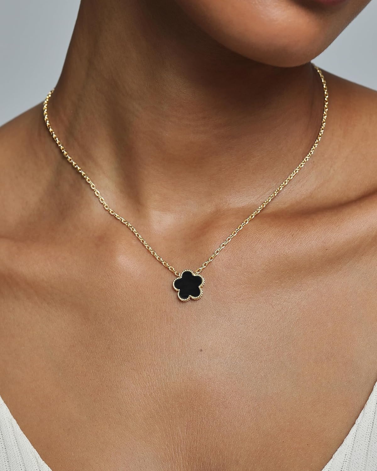 image:imagePAVOI 14K Gold Plated Clover Necklaces for Women Lucky Four Leaf Clover Necklace Pendant Trendy Flower Black Onyx Gemstone Mother of Pearl Jewelry GiftsYellow Gold