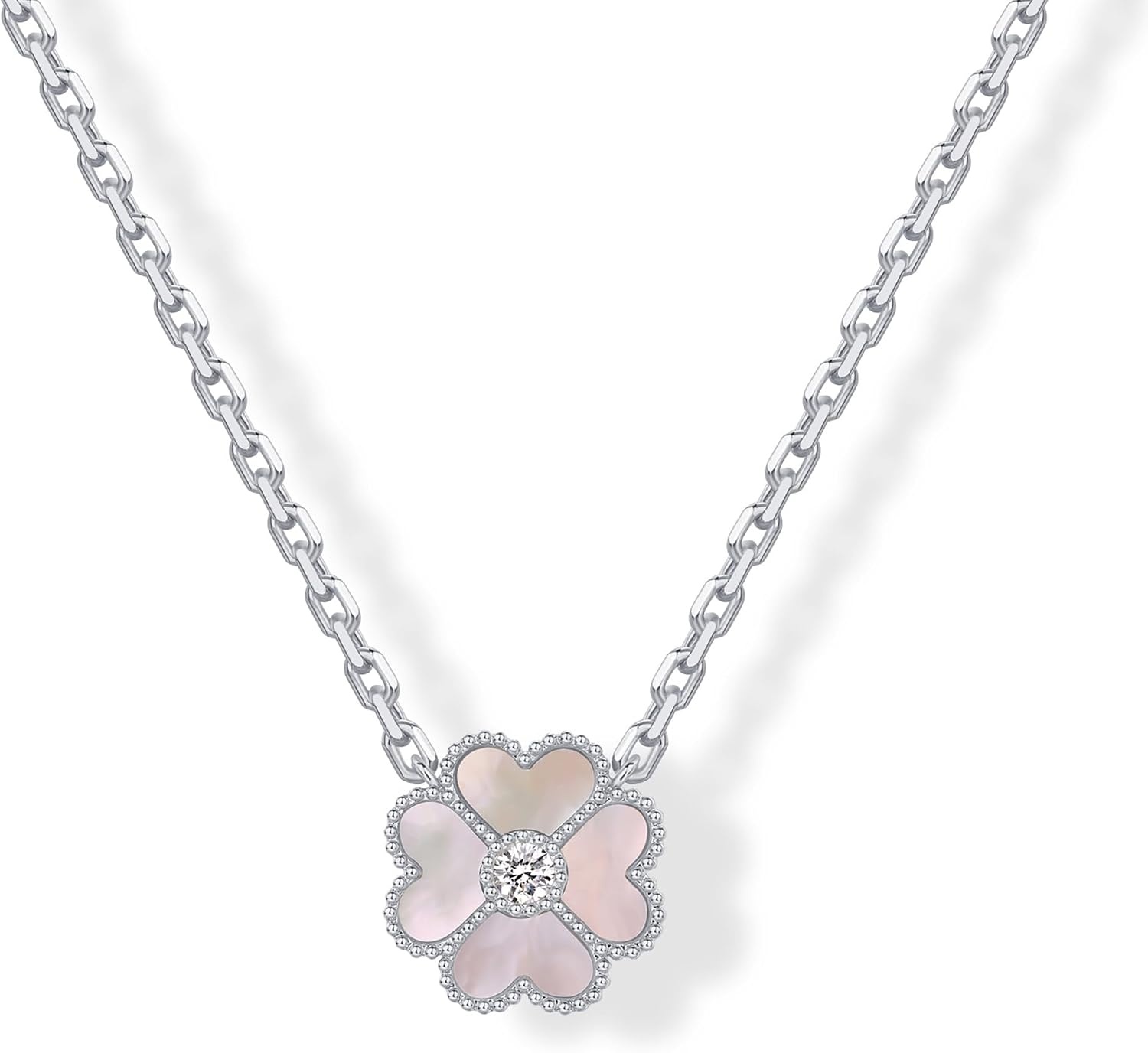 image:imagePAVOI 14K Gold Plated Clover Necklaces for Women Lucky Four Leaf Clover Necklace Pendant Trendy Flower Black Onyx Gemstone Mother of Pearl Jewelry GiftsWhite Gold