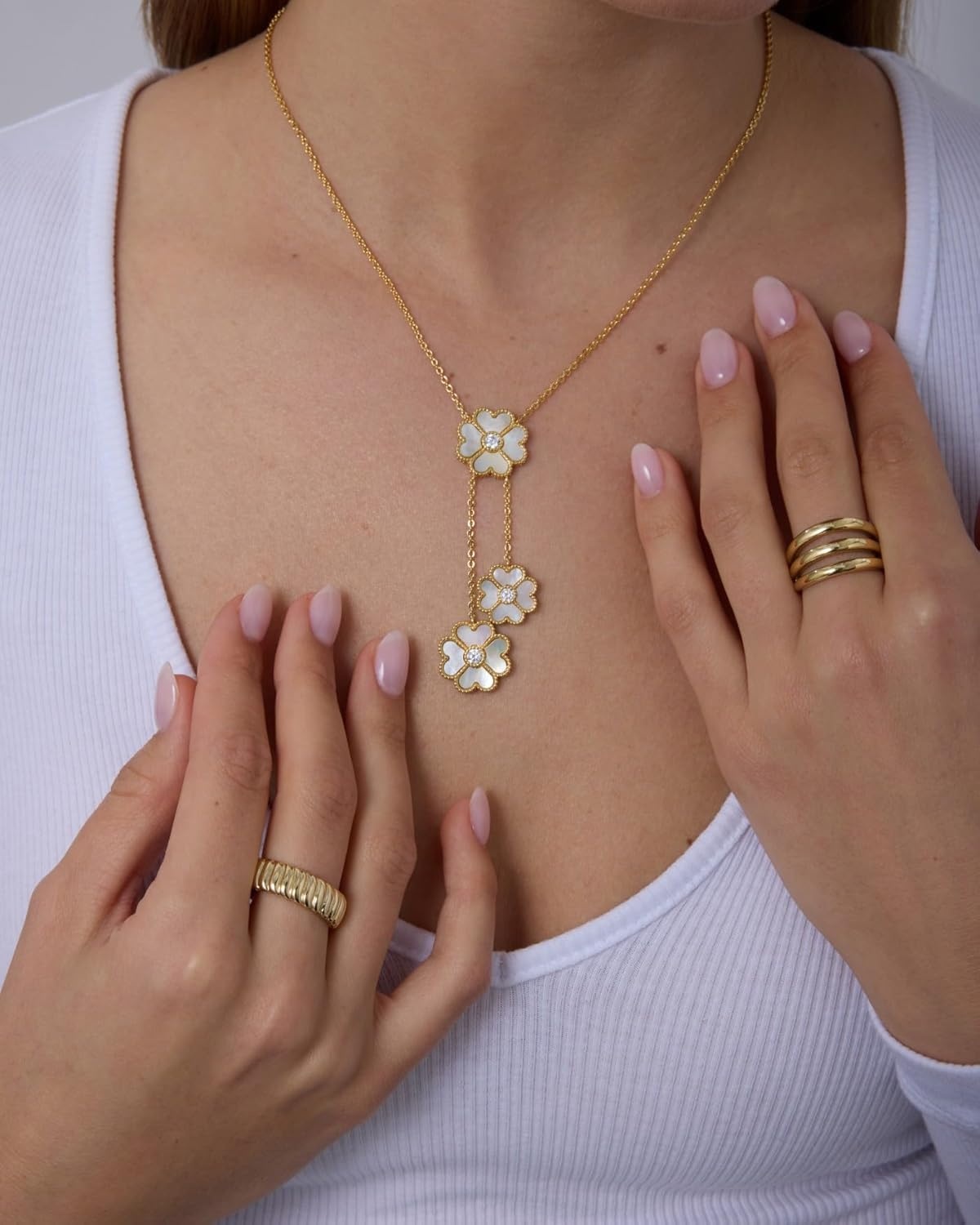 image:imagePAVOI 14K Gold Plated Clover Necklaces for Women Lucky Four Leaf Clover Necklace Pendant Trendy Flower Black Onyx Gemstone Mother of Pearl Jewelry GiftsYellow Gold