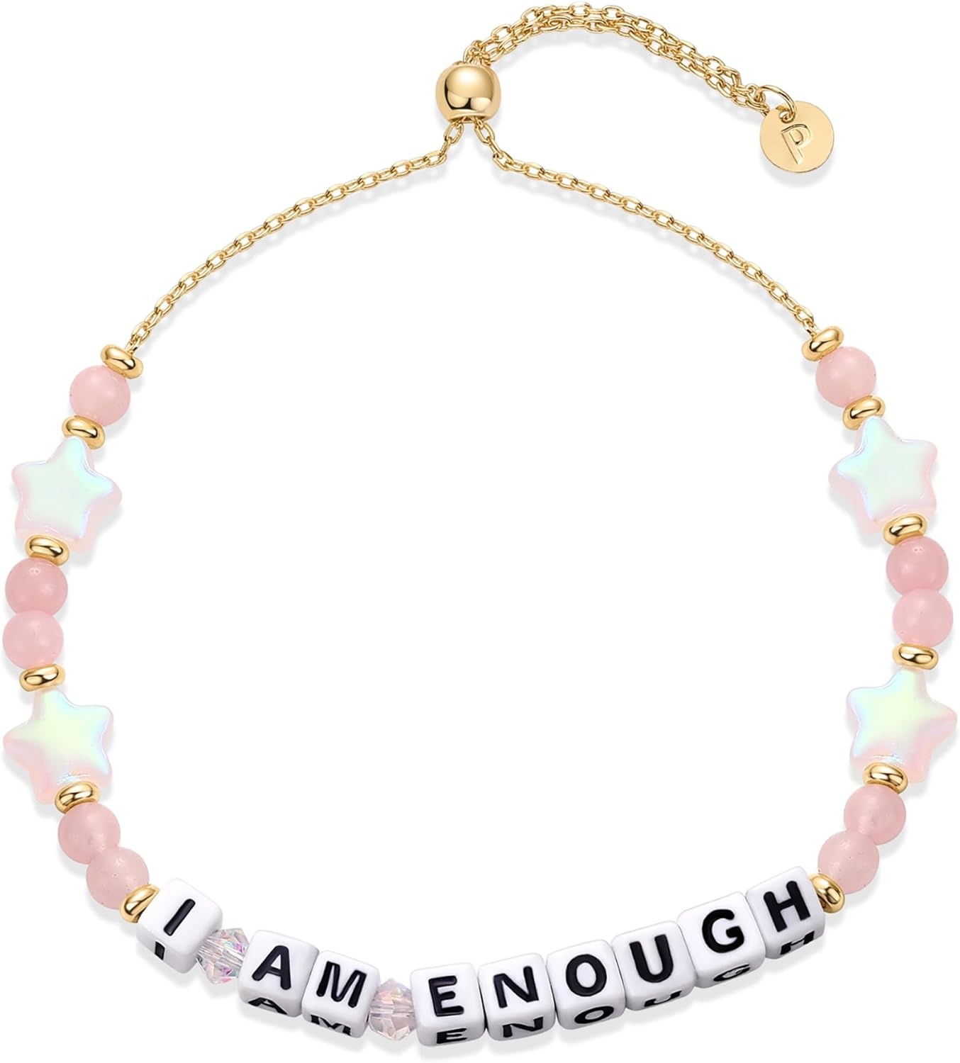 image:imagePAVOI 14K Gold Plated Colored Mantra Evil Eye Beaded Gemstone Bracelets for Women  Adjustable Friendship Beaded Bracelets with Words  I Am Enough Fearless Breathe Good Energy In My Era Grateful You Got This Affirmation BraceletI Am Enough