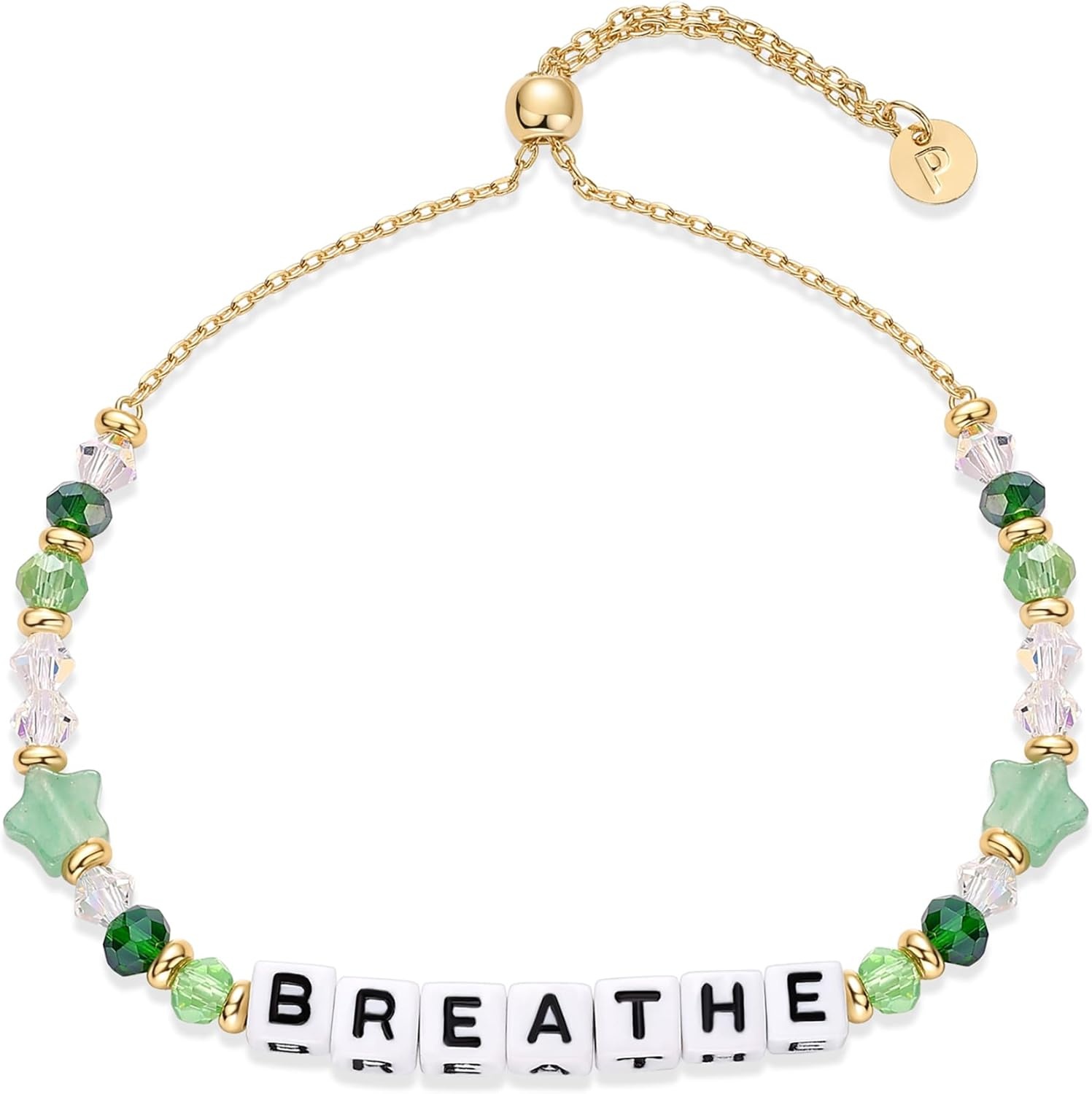 image:imagePAVOI 14K Gold Plated Colored Mantra Evil Eye Beaded Gemstone Bracelets for Women  Adjustable Friendship Beaded Bracelets with Words  I Am Enough Fearless Breathe Good Energy In My Era Grateful You Got This Affirmation BraceletBreathe