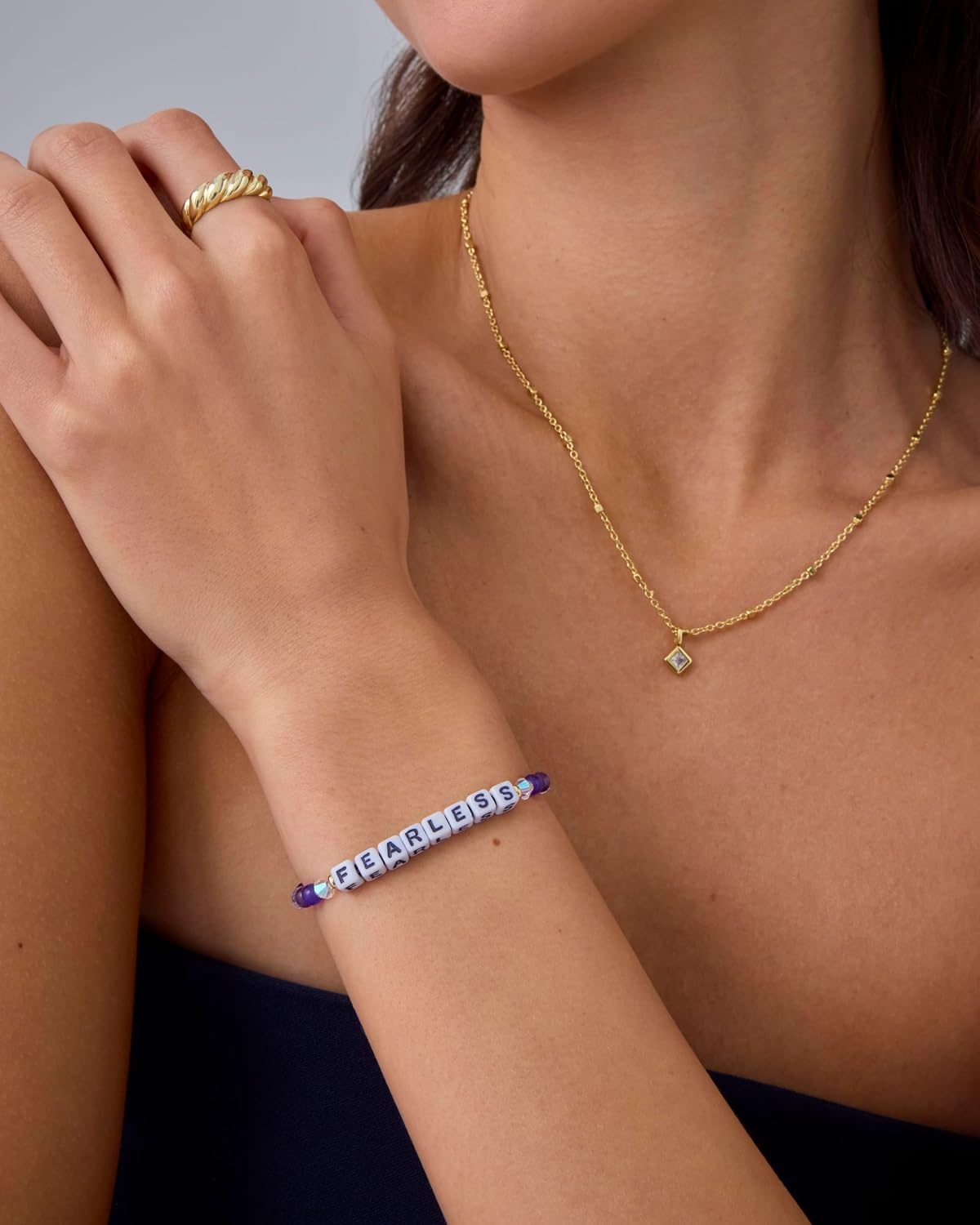image:imagePAVOI 14K Gold Plated Colored Mantra Evil Eye Beaded Gemstone Bracelets for Women  Adjustable Friendship Beaded Bracelets with Words  I Am Enough Fearless Breathe Good Energy In My Era Grateful You Got This Affirmation BraceletFearless